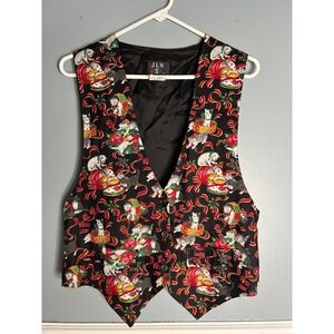 Womens vintage JLN USA Black Kitten‎ Holiday Vest Size M Christmas Cats Ribbons